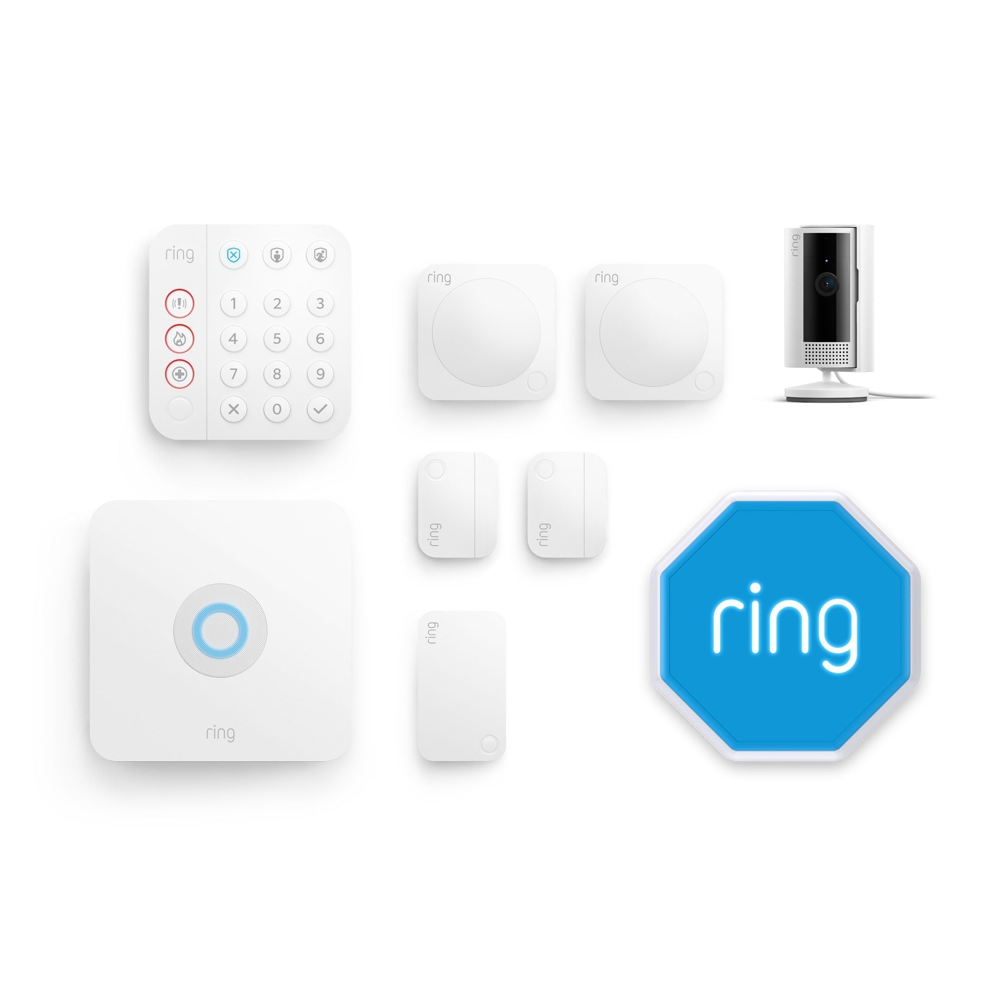 Bianco:Kit Ring Alarm + videocamera interna 2a gen. - M (con sirena)