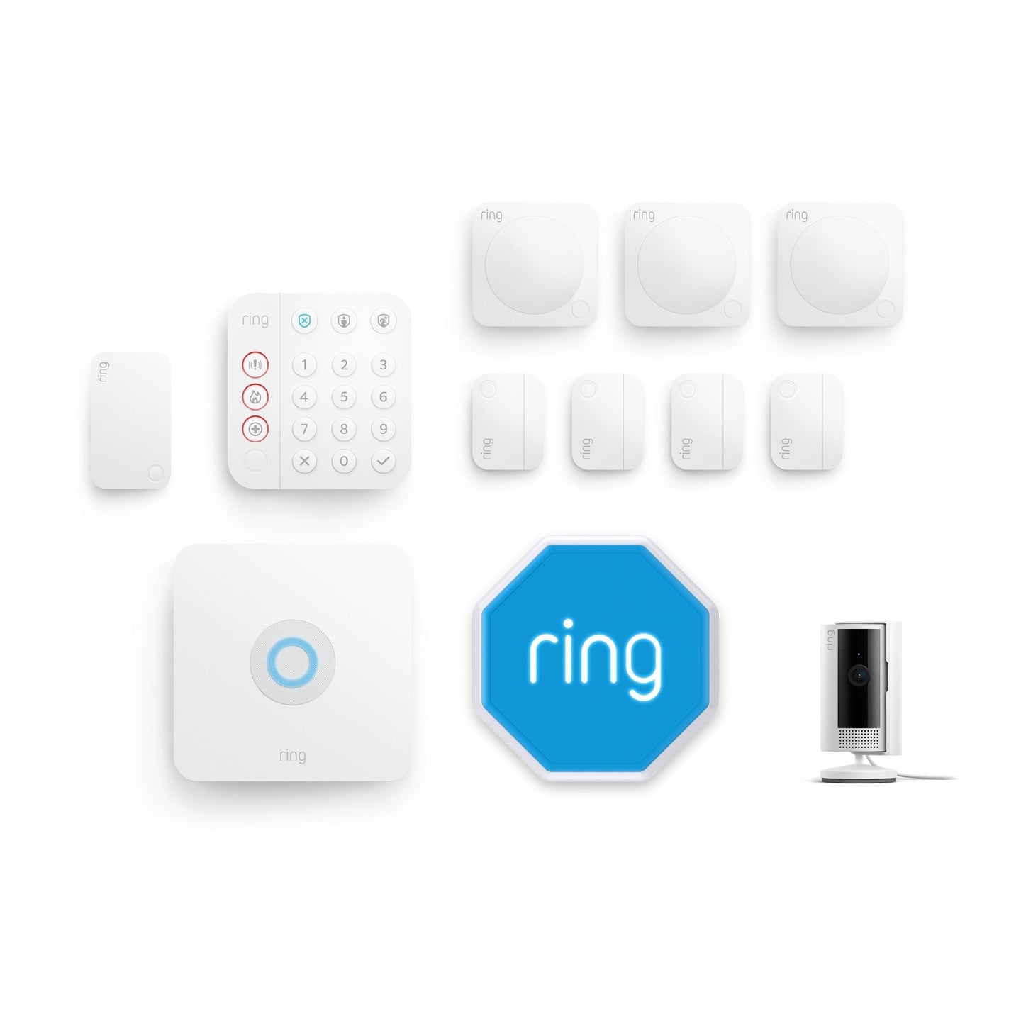 Bianco:Kit Ring Alarm + videocamera interna 2a gen. - L (con sirena)
