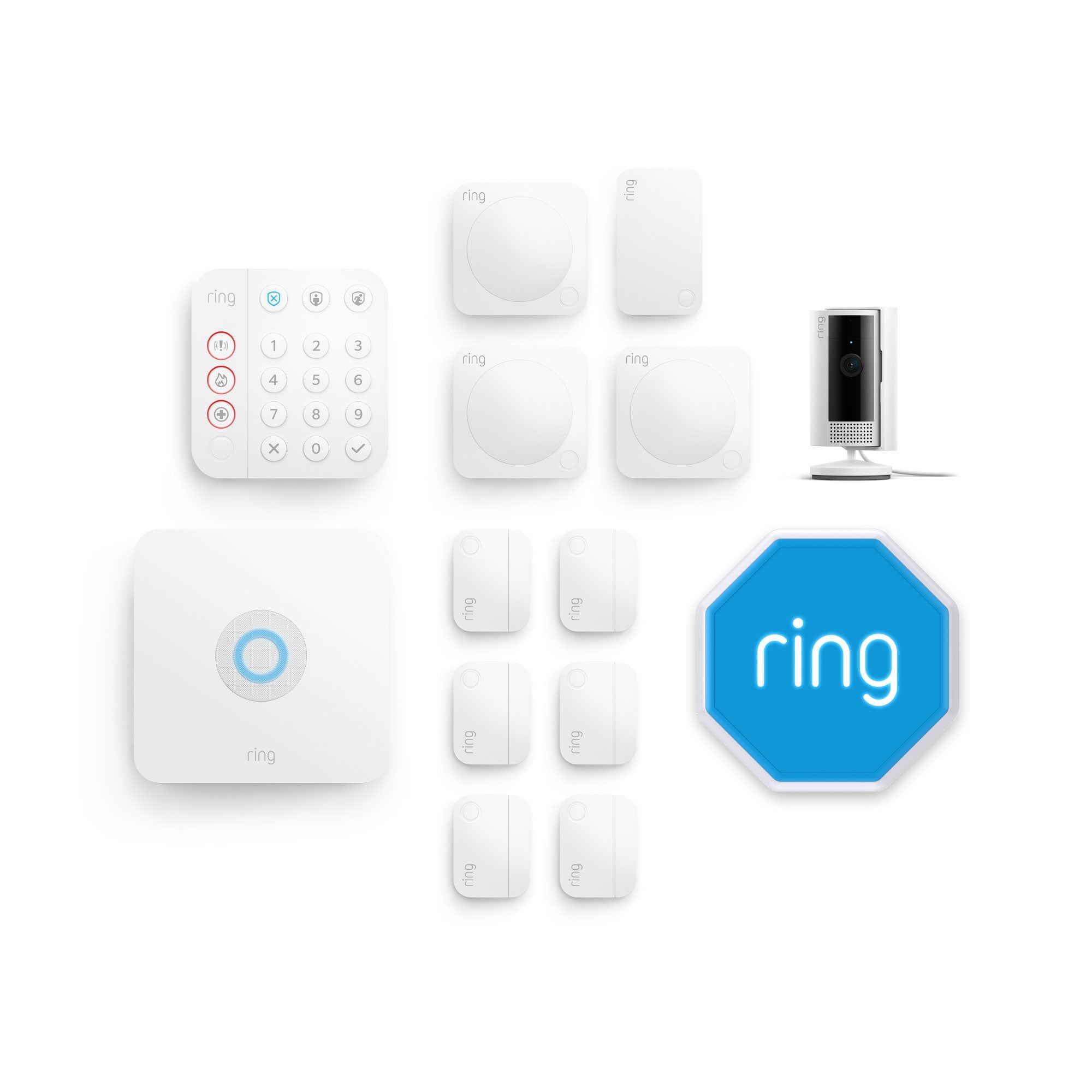 Bianco:Kit Ring Alarm + videocamera interna 2a gen. - XL (con sirena)