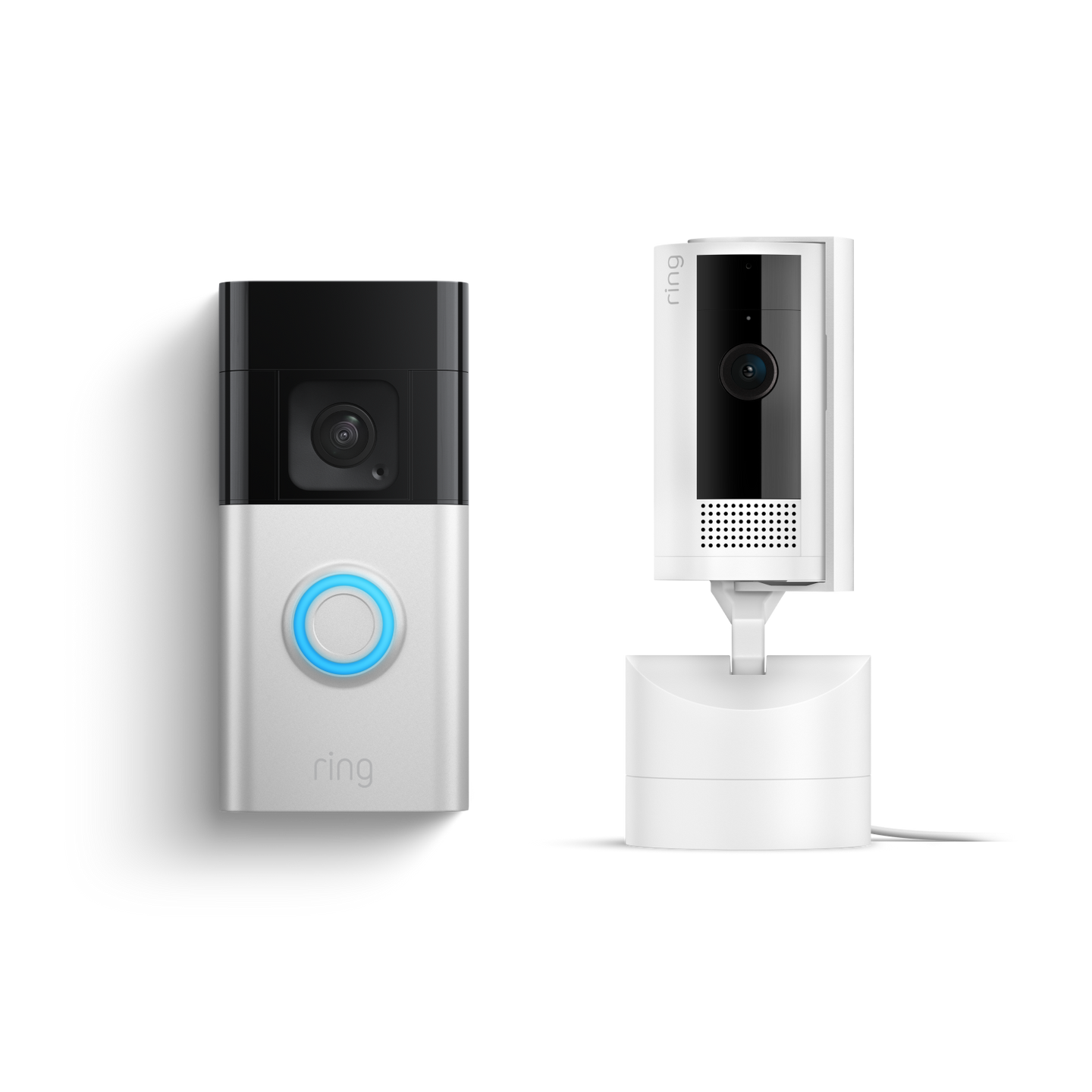 Nickel satinato:Videocamera interna inclinabile + Videocitofono Plus a batteria (Pan-Tilt Indoor Camera + Battery Video Doorbell Plus)